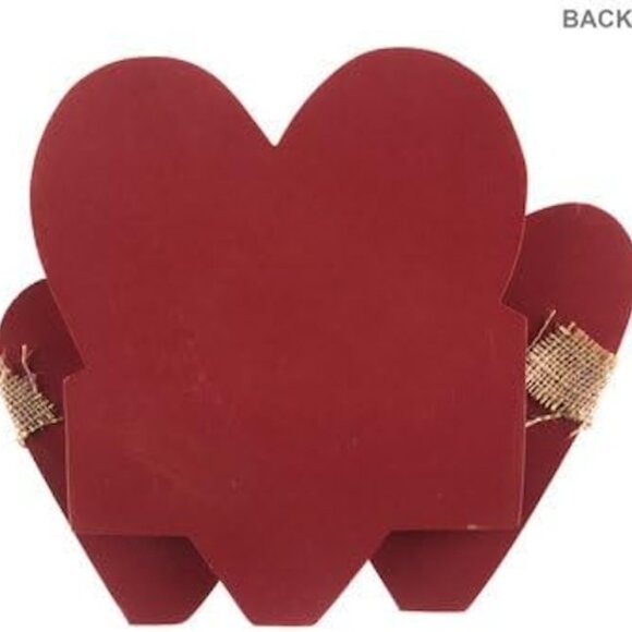Red Triple Heart Wood Decor with Burlap Bow Decoration Valentine's Day Gift - Picture 3 of 3
